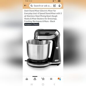 Dash Stand Mixer in Black with Stainless Bowl